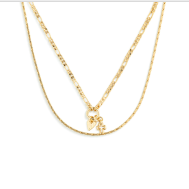 Heart + Cross Gold Charm Layered Necklace