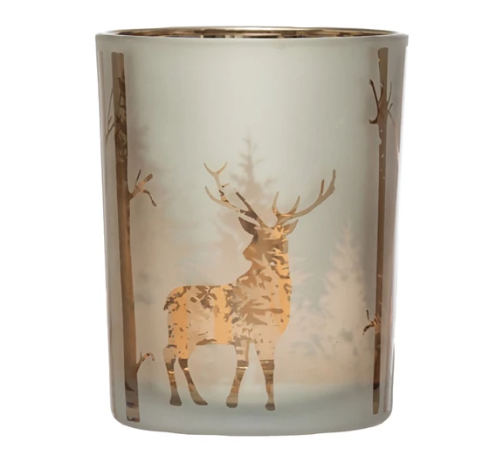 Mercury Glass Candle Holder with Laser Etched Scene