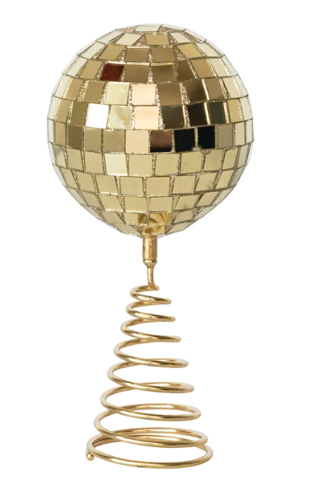 Handmade Metal & Mirrored Glass Mosaic Ball Tree Topper with Glitter