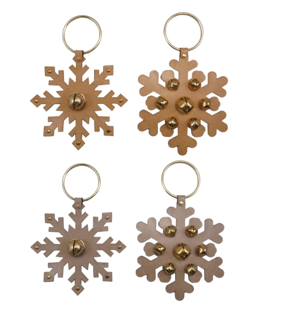 Leather Snowflake Door Hanger with Jingle Bells