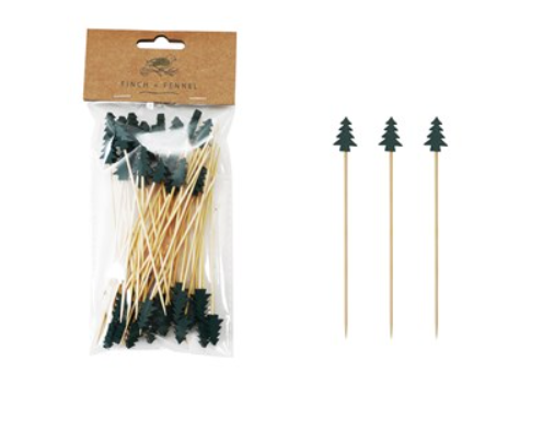 Bamboo Single Use Skewers with Tree Shaped Handles, Set of 50
