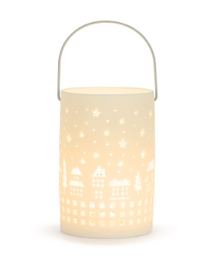 White LED Ceramic Holiday Village Scene Small Lantern - 3x5in