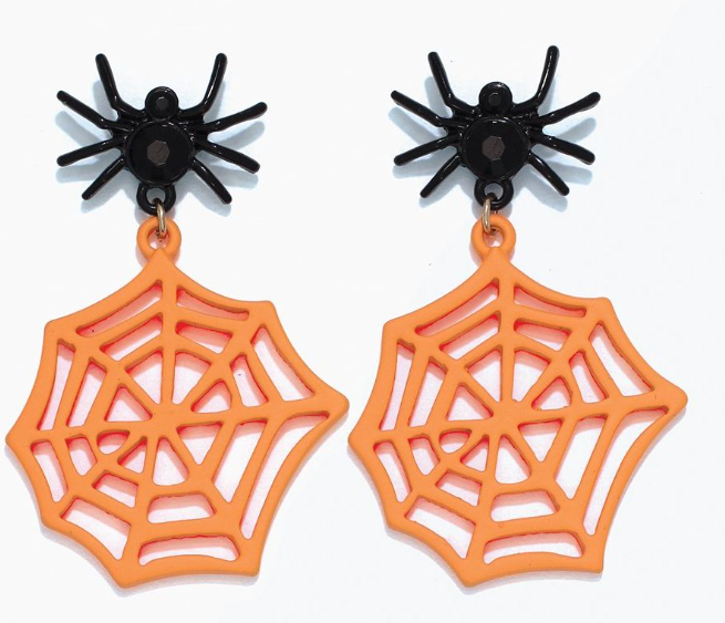 Crystal Spider Orange Web Earrings