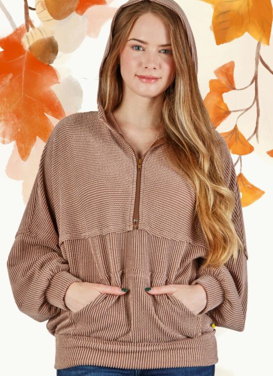 Stretch Corduroy Half Zip Hoodie