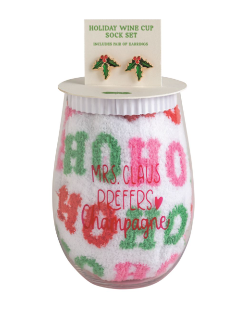 Holiday Wine Cup Sock Earring Set