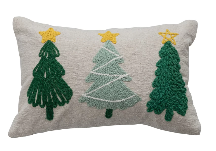 Woven Blend Lumbar Pillow with Tufted & Embroidered Christmas Trees
