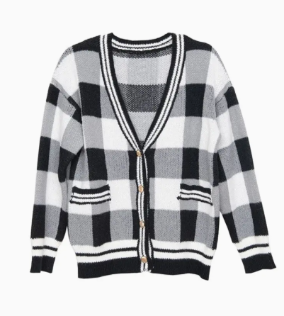 Plaid Sweater Cardigan