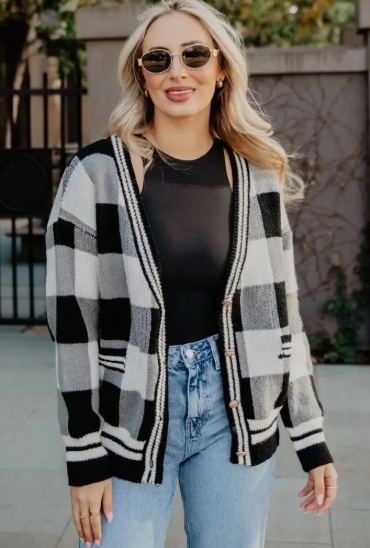 Plaid Sweater Cardigan