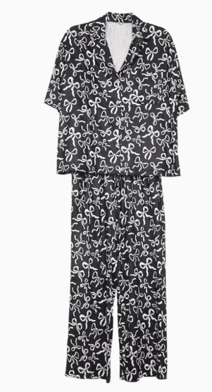 Black Bow Print Pj Pants Set
