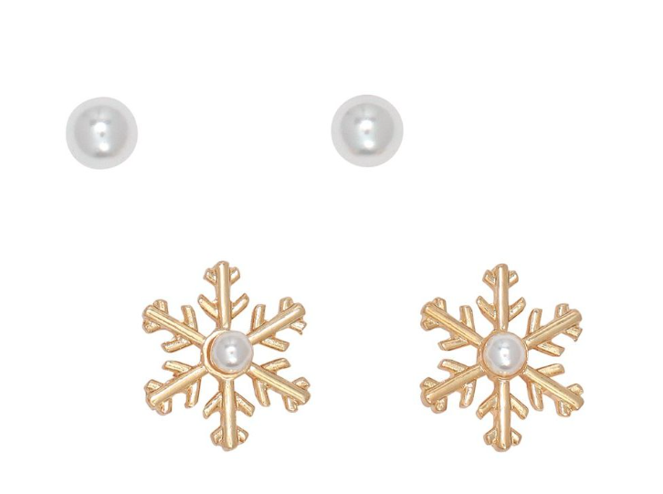 Classic Gold Snowflakes Pearl Duo Earrings