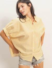 Striped Short Sleeve Button-Front Blouse