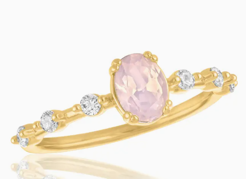Rose Water Opal Oval Statement Layers Gold Ring