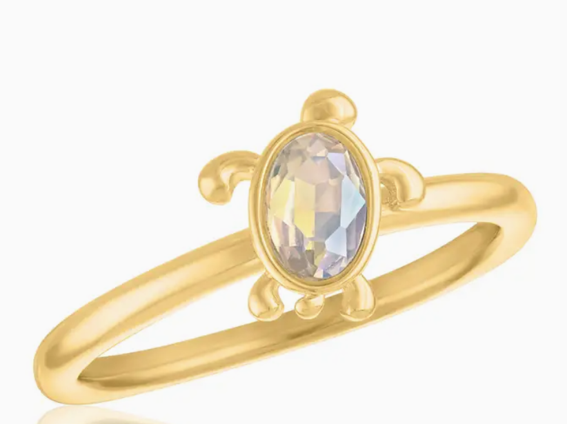White Opal Cz Turtle Layers Ring