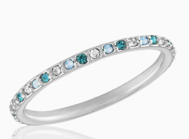 Thin Aquamarine Mix Diamond Ring