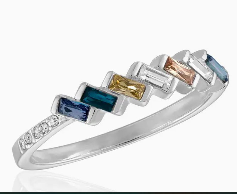 Slanted Multi Color Baguette Ring