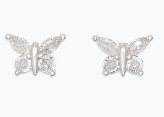 Cuties CZ And Silver Butterfly Earrings