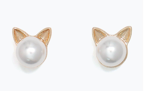 Cuties Pearl Gold Kitties Earrings