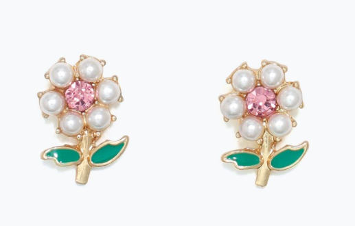 Pearl/Pink Crystal Flower Cutie Earrings