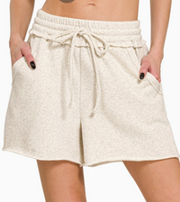 Fleece Raw Hem Shorts With Draw String