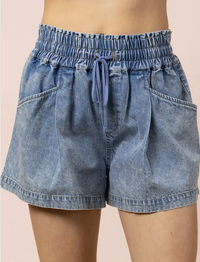 Elastic Waist Mineral Washed Chambray Shorts