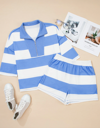 Stripe Half Zip Tee & Shorts