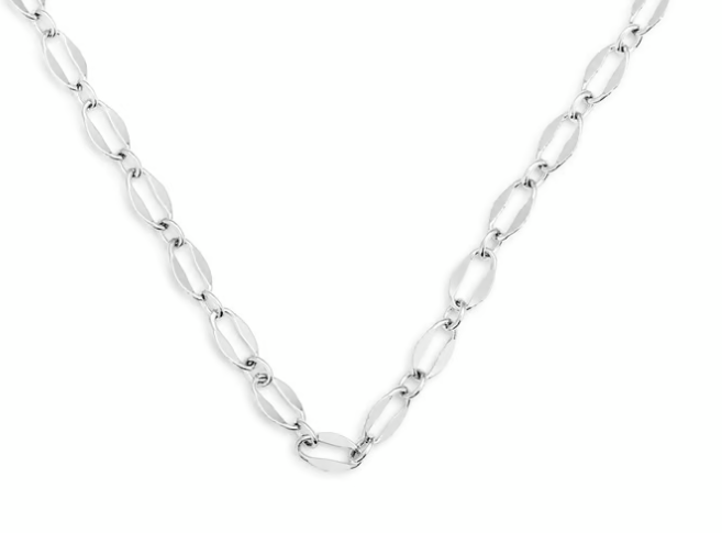 Silver Mirror Oval Chain Necklace 14" (with 2" Extender)
