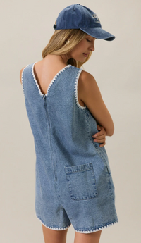 V-Neck Sleeveless Stitch Detail Denim Romper