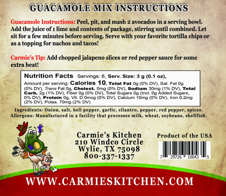 Carmie's Guacamole Seasoning Mix