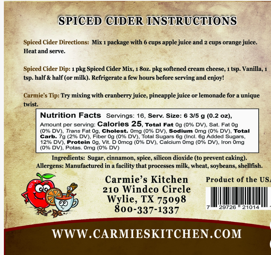 Carmie's Wassail Spiced Cider Mix