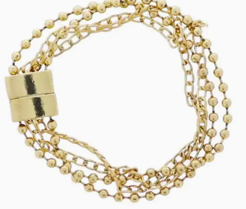 Gold 4 Strand Gold Ball, Link Chain Magnetic Bracelet