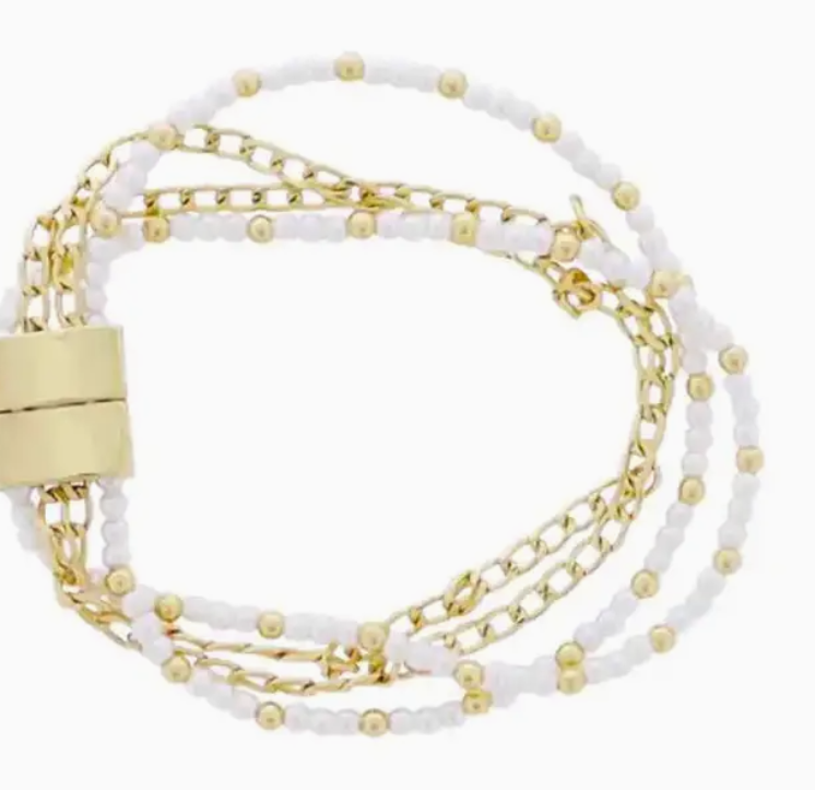 Gold 4 Strand Gold, Black Beaded, Link Chain Magnetic Bracelet