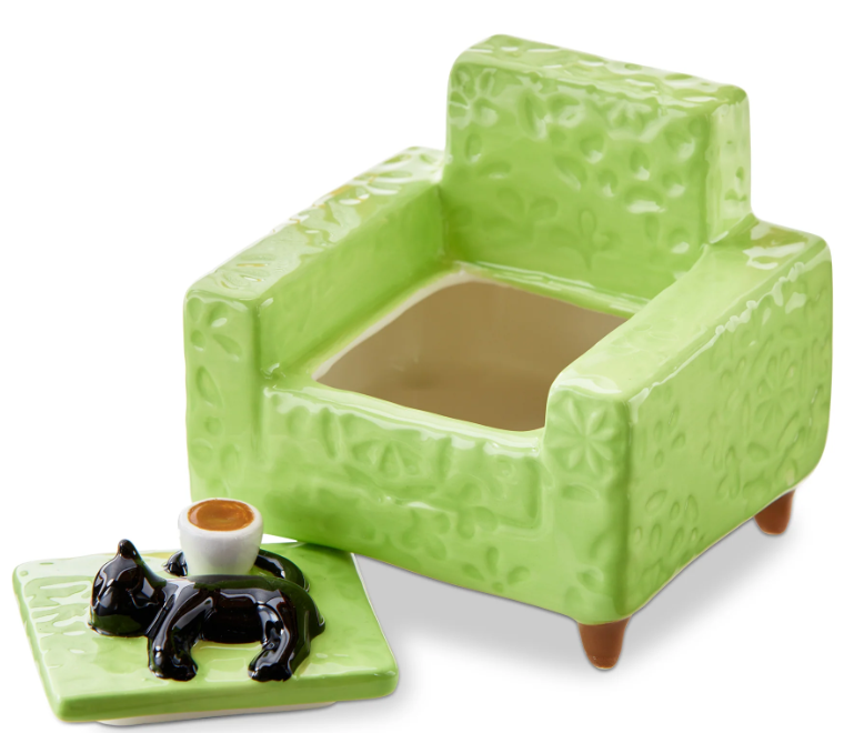 Black Cat Chair Lidded Trinket Box