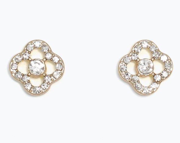 Cuties Open Crystal Clover Gold Earrings