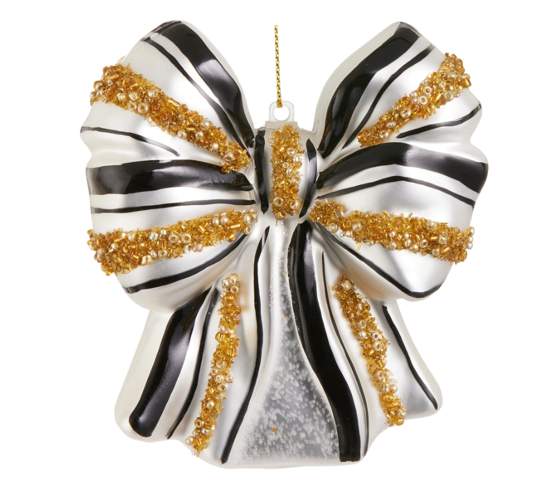 4.25" Black and Gold Sequin Bow Ornament