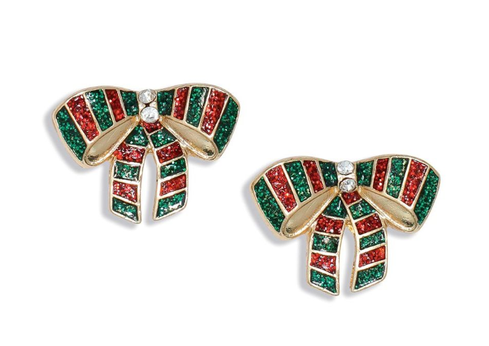 Red And Green Stripe Holiday Bows