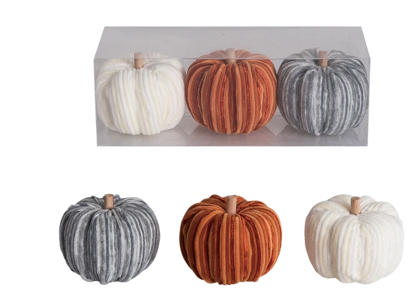 Mini Velvet Pumpkins Boxed Set of 3