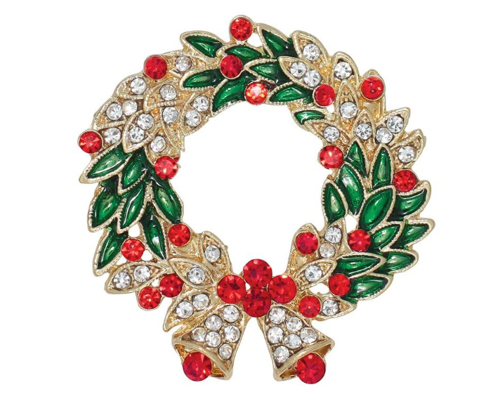 Enamel Wreath With Crystal Bells Pin