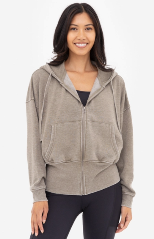 Fleece Hoodie Jacket with Tapered Sleeves