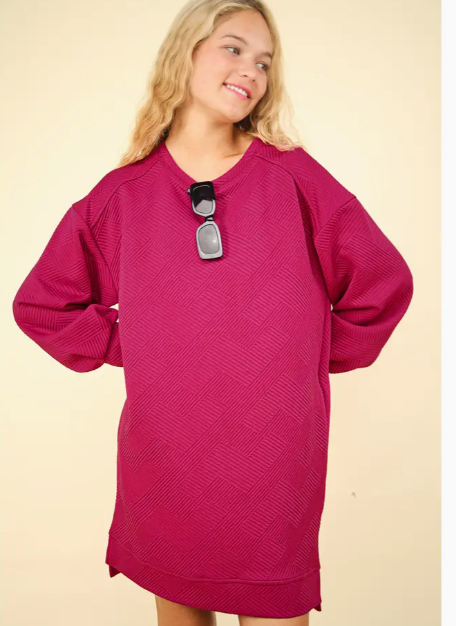 Round Neck Oversized Comfy Long Sleeve Mini Dress