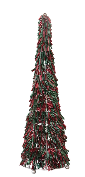 Metal & Glass Beaded Christmas Tree 13"H