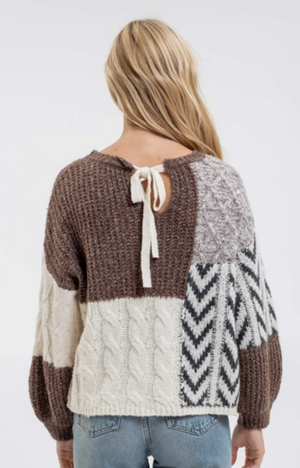 Colorblock Chevron Cable Knit Sweater