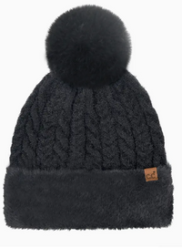 C.C Cable Knit Fur Cuff Pom Beanie