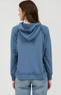 Hooded V Neck Raw Edge  Plus Long Sleeve Top