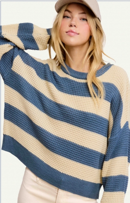 Loose Fit Striped Round Neck Long Sleeve Sweater