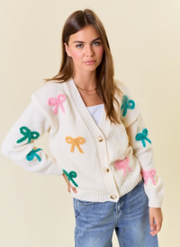 Long Sleeve Button Down Bow Applique Cardigan