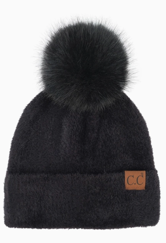 C.C Plush Terry Chenille Pom Beanie Winter Hat