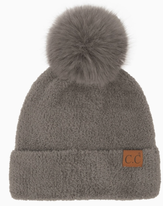 C.C Plush Terry Chenille Pom Beanie Winter Hat