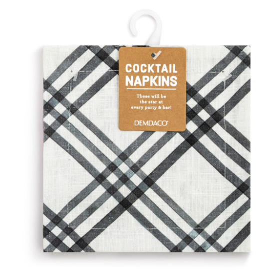 Black Plaid Fabric Cocktail Napkin