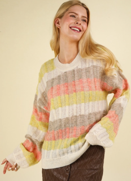Multi Color Stripe Oversized Sweater Top