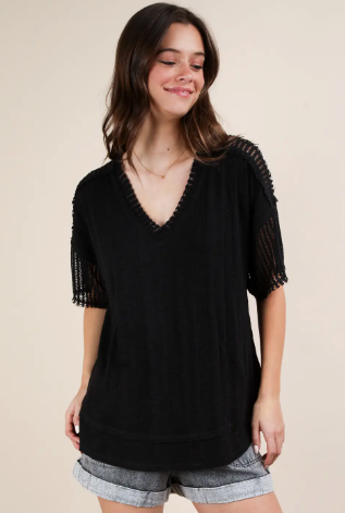 Oversized Contrast Knit Comfy Plus Casual Top